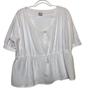 White Short-Sleeve Peplum Blouse Medium Cotton Casual Top Boho Summer Shirt Y2K